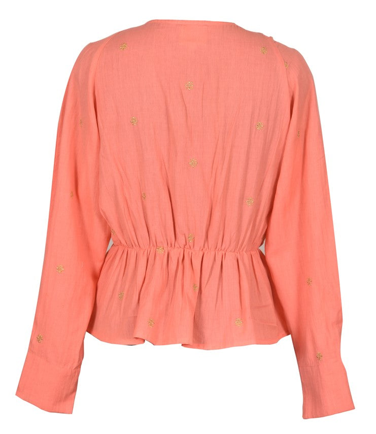 Vira Blouse Coral With Gold Flower