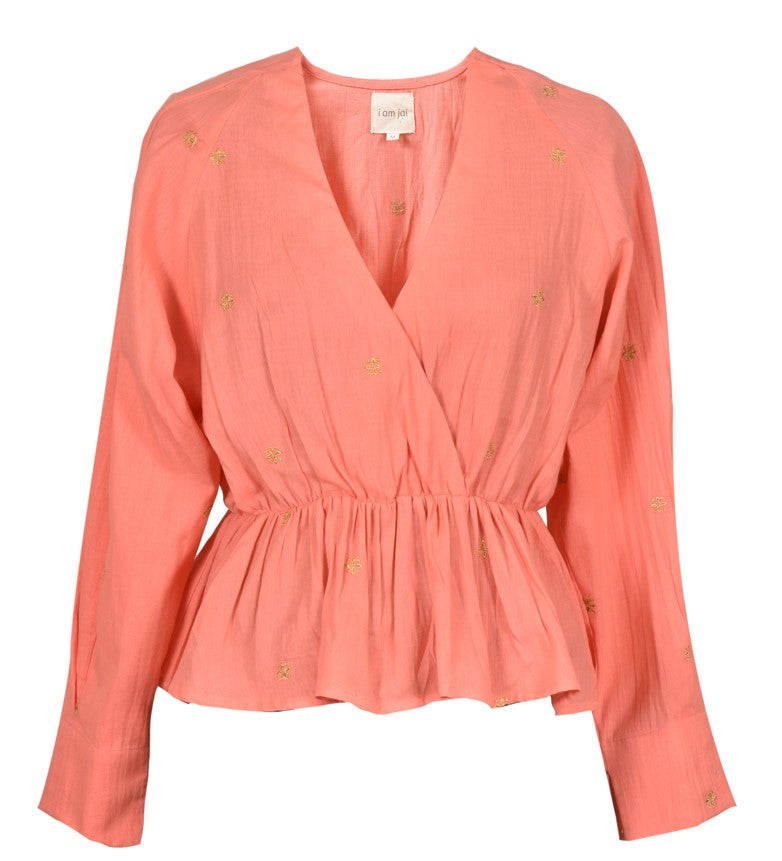 Vira Blouse Coral With Gold Flower