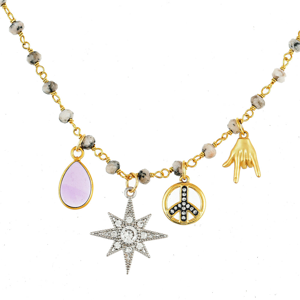 Witte Jade Ketting Met Bedels Sterretje