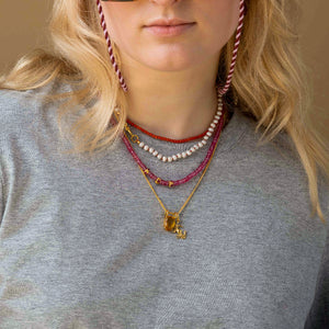 Zonnebrilkoord roze rood mini krab bedel parel ketting rood draad citrien druppel bedel fijne gourmet ketting ronde koraal ketting 