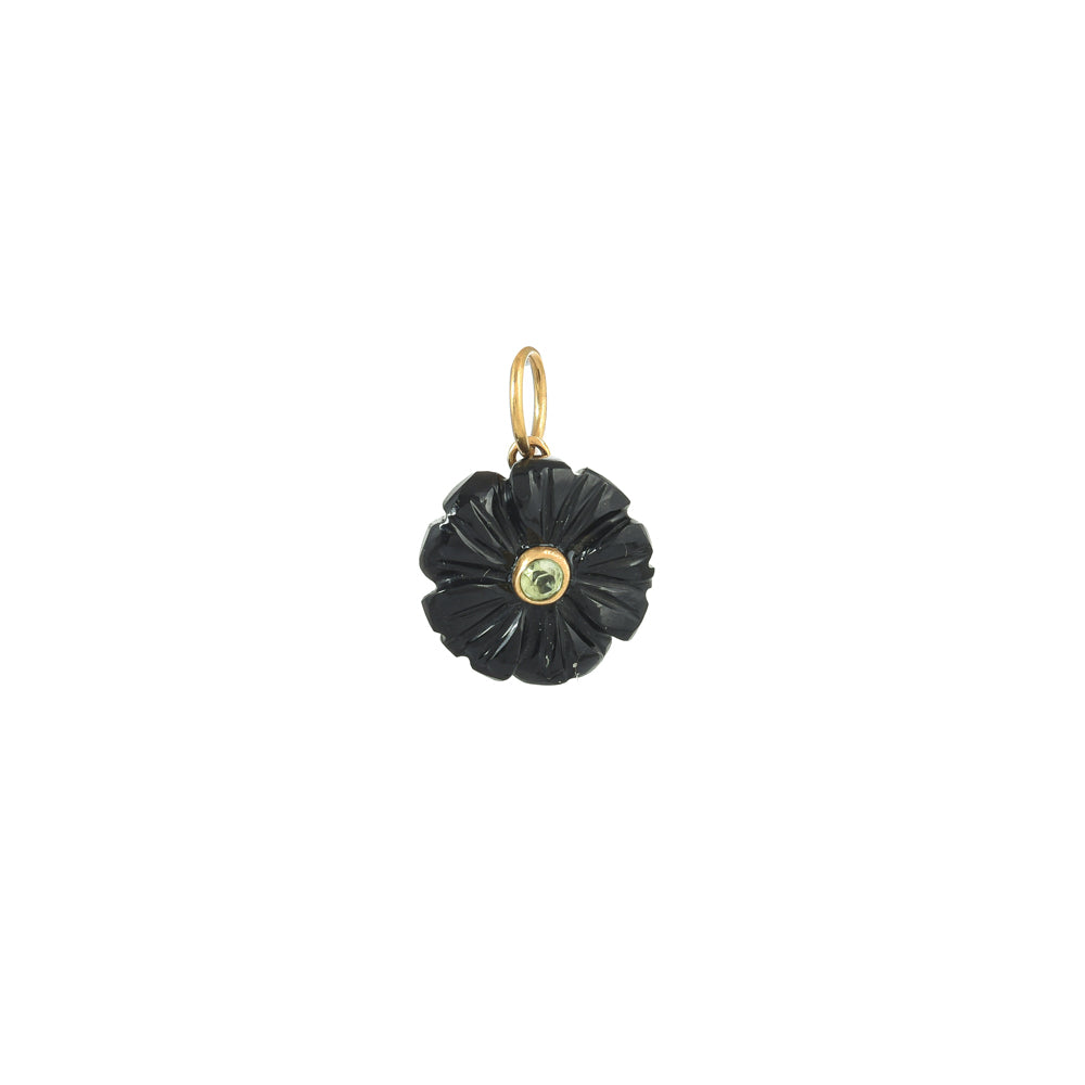 Zwarte Onyx Bloem Bedel Met Peridoot Steentje