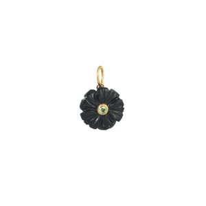 Zwarte Onyx Bloem Bedel Met Peridoot Steentje