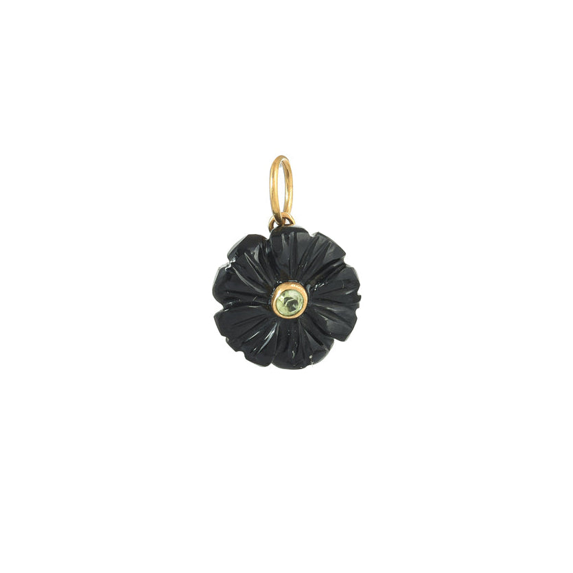 Zwarte Onyx Bloem Bedel Met Peridoot Steentje
