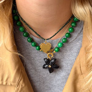 Zwarte Onyx Zeester Bedel Met Groen Koord