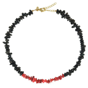 Zwarte Onyx en Koraal Split Ketting