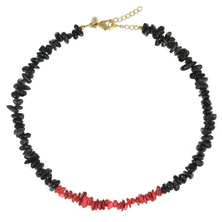 Zwarte Onyx en Koraal Split Ketting