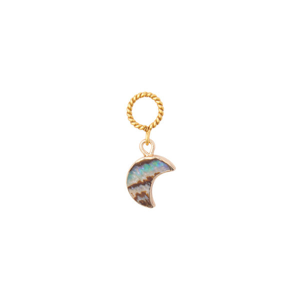 fluidly colored stone moon with a gold electroplating border charm for women.