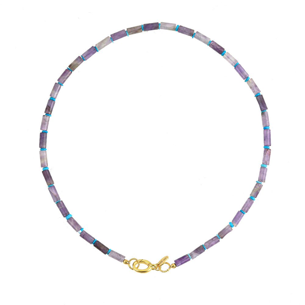 amethist staafjes ketting met turquoise