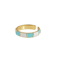 Blauw Gestreepte Emaille Ring