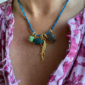 blauwe agaat edelsteen ketting met bedels