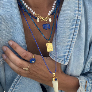 blauwe agaat ketting en parel ketting met paardje