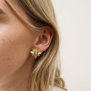Bloemen Studs Goud Turquoise Edelsteen