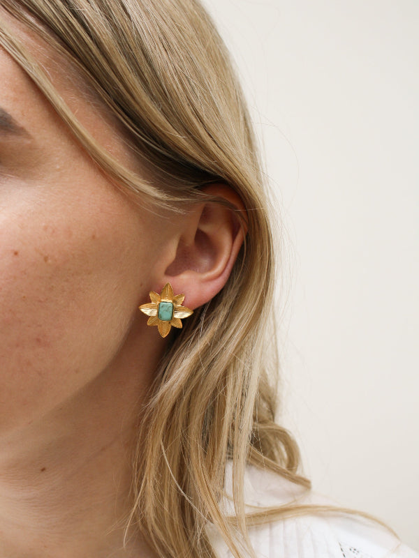 Bloemen Studs Goud Turquoise Edelsteen