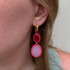 Edelstenen Oorbellen Gekleurd Draad roze