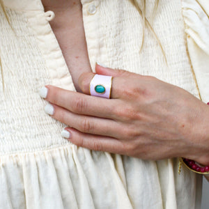 Grote Emaille Ring Lila  met Turquoise Steen