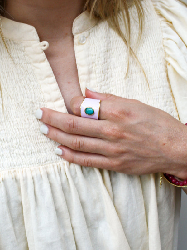 Grote Emaille Ring Lila  met Turquoise Steen