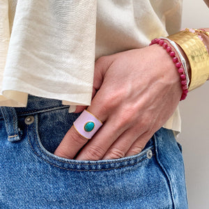 Grote Emaille Ring Lila met Turquoise Steen