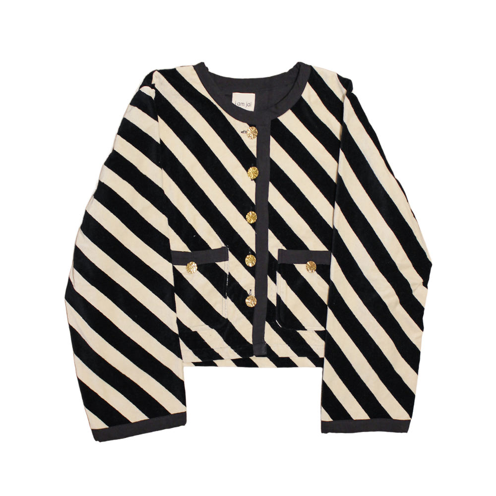 Velvet Jacket Black White Stripe