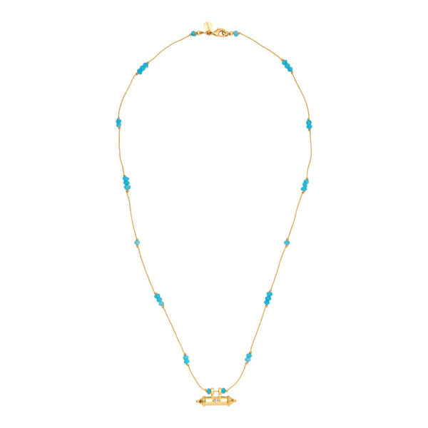 Gouddraad Ketting Lucky Bedel Aqua