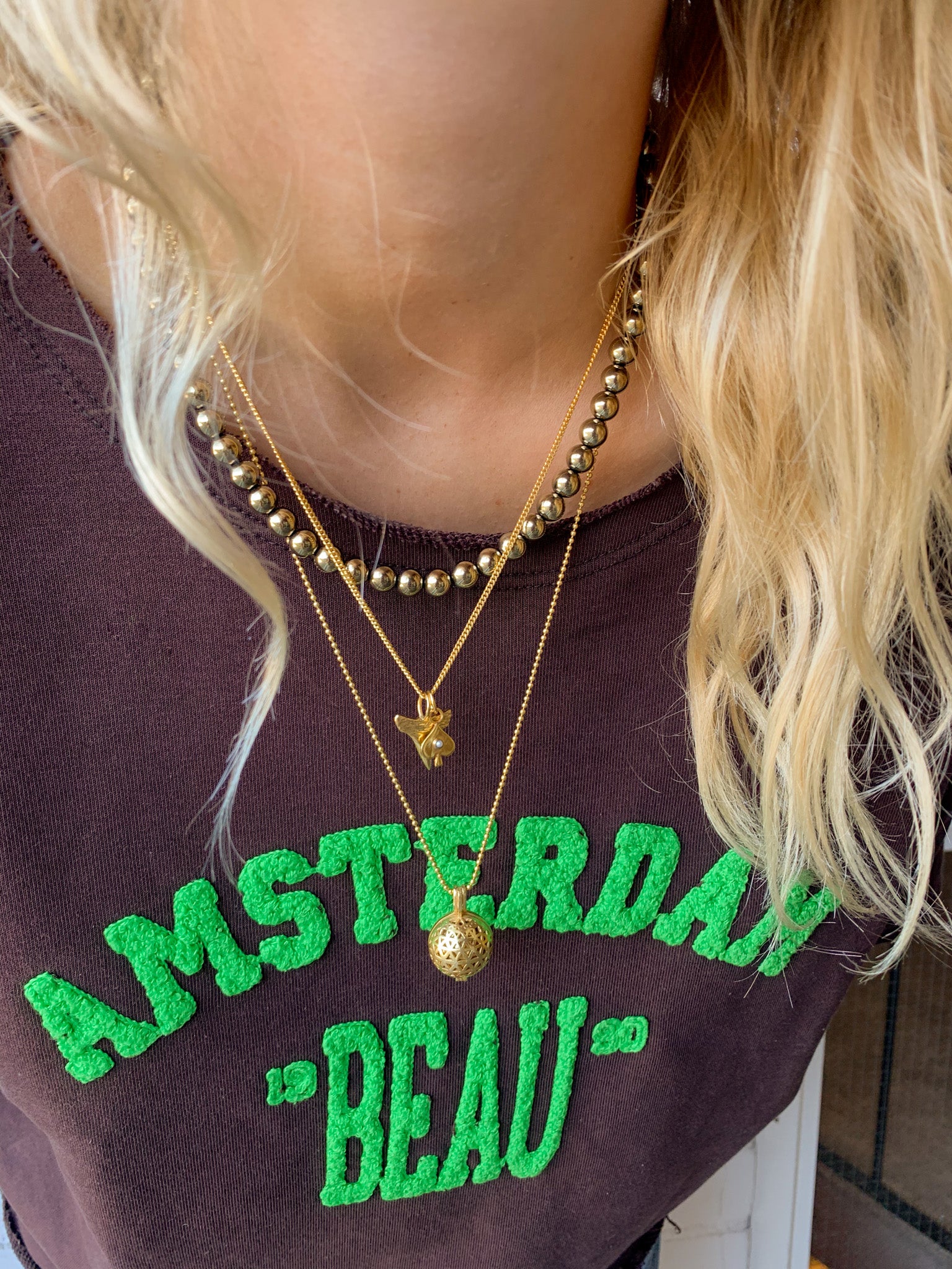Pyriet edelstenen ketting goudkleurig