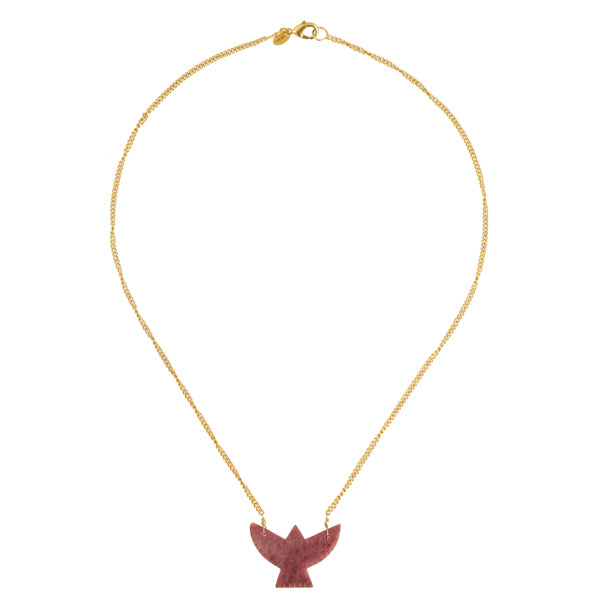 Gouden gourmet ketting met Rhodonite vogel bedel