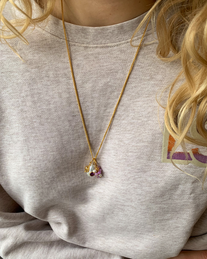 paarse jade trosje met parel