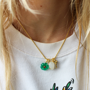 gouden ketting met groene onyx edelstenen bloem ketting