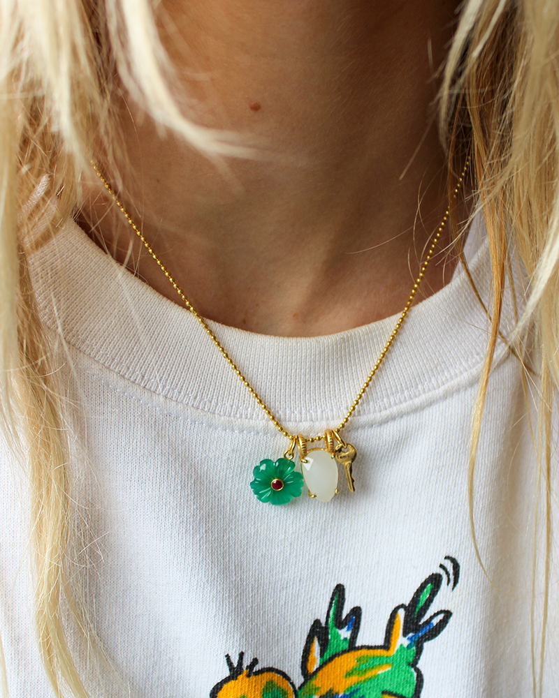 gouden ketting met groene onyx edelstenen bloem ketting