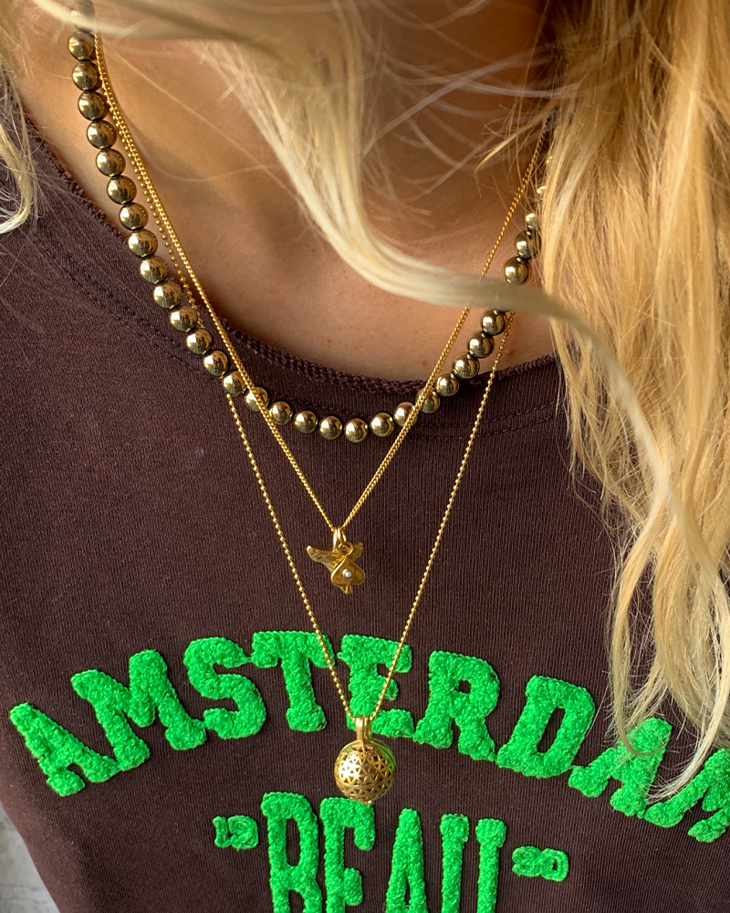 Gouden Balletjes Ketting met Filigrain Bedel