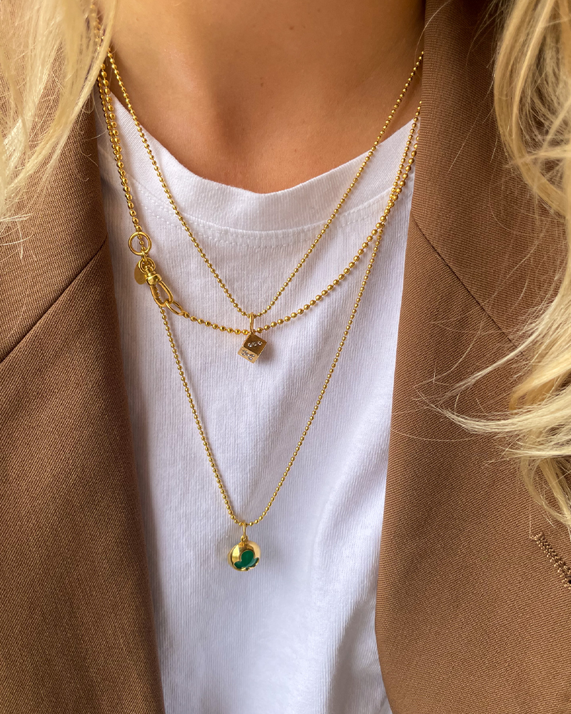 Gouden Bedel Groene Onyx Klaver