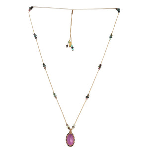 handgeknoopte ketting met amethist steen en multi stenen