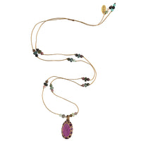 handgeknoopte ketting met amethist steen en multi stenen