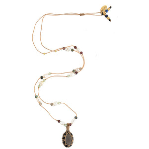 handgeknoopte ketting met parels en rookkwarts hanger