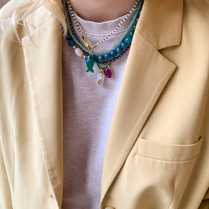 blauwe jade ketting met parel