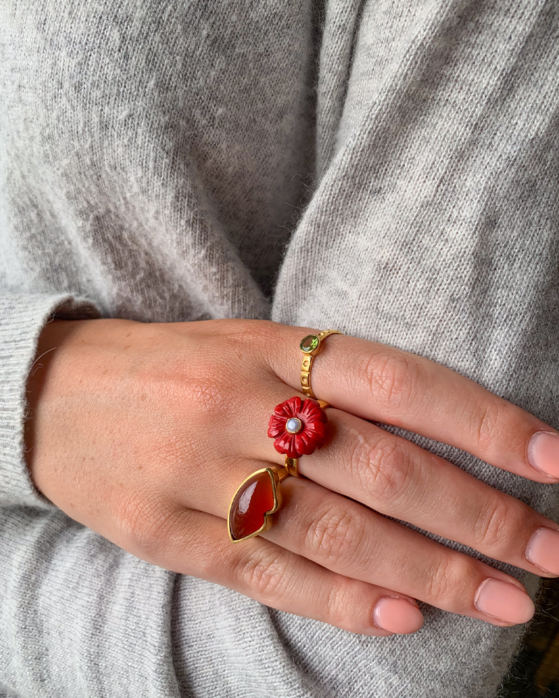 Ring Edelsteen Bloem Koraal