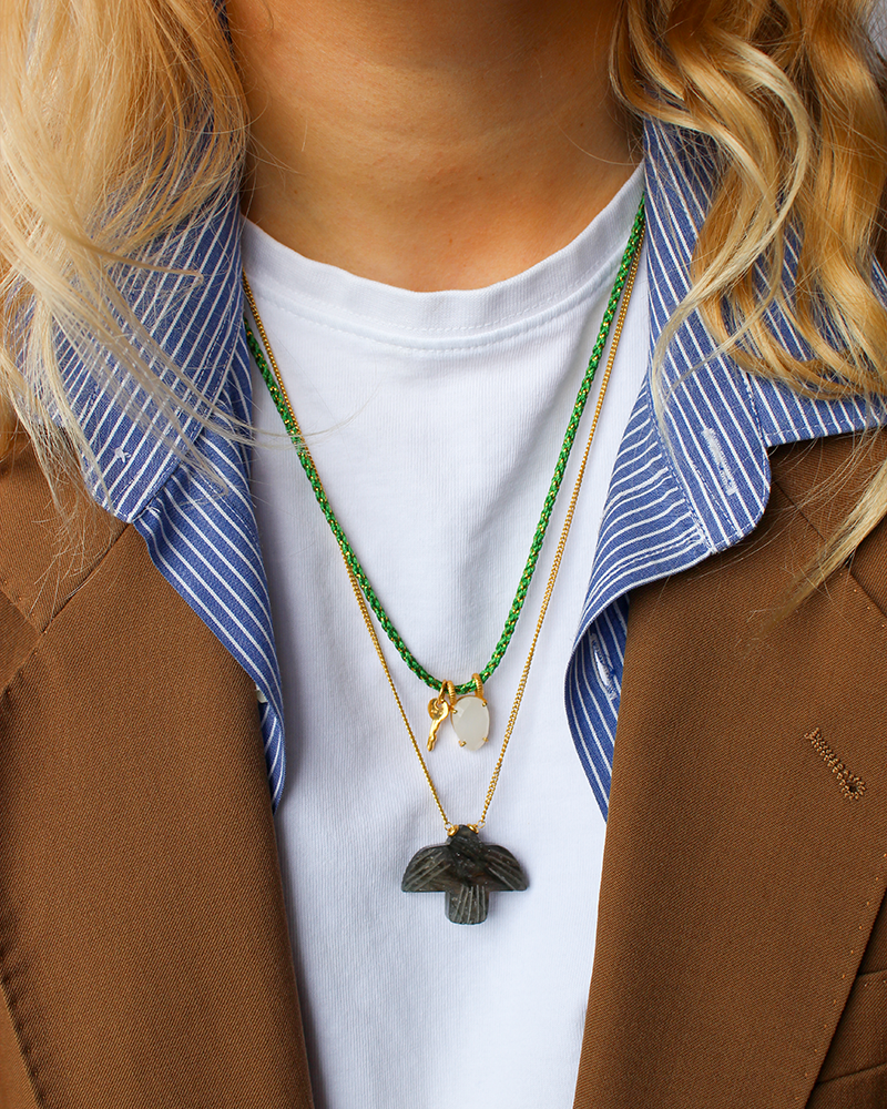 Labradoriet Handgeslepen Vogel Ketting