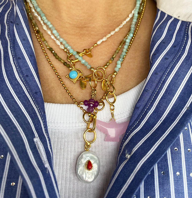 Trendy Two-Color Bead Necklace With Screw Lock Purple Orange