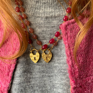 Thumble Stone Heart Lock Necklace