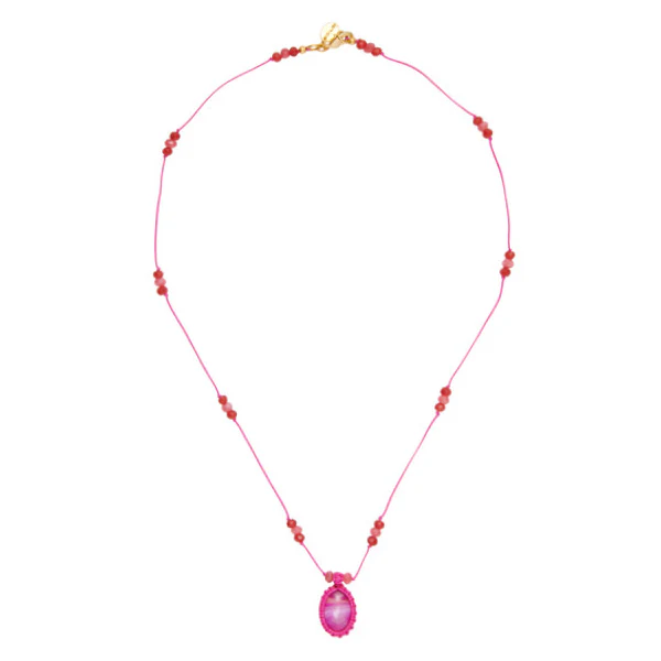 Nylondraad Ketting Stenen Hanger Roze Agaat