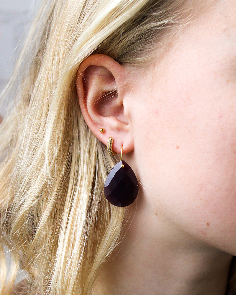 donker paarse jade druppel oorbellen