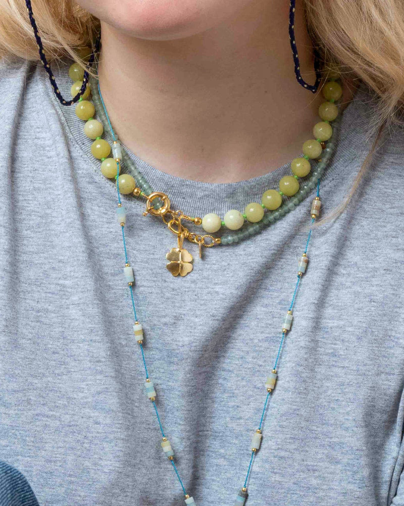 Ronde Edelstenen Ketting Groene Jade