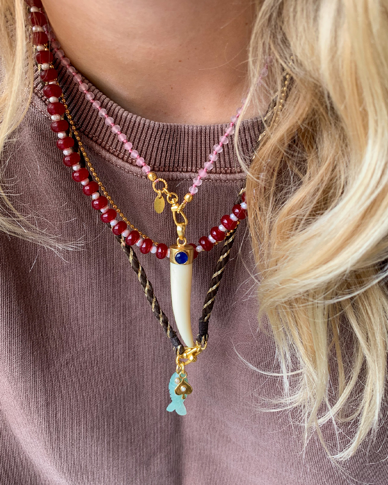 Parel en Edelstenen Ketting Ruby