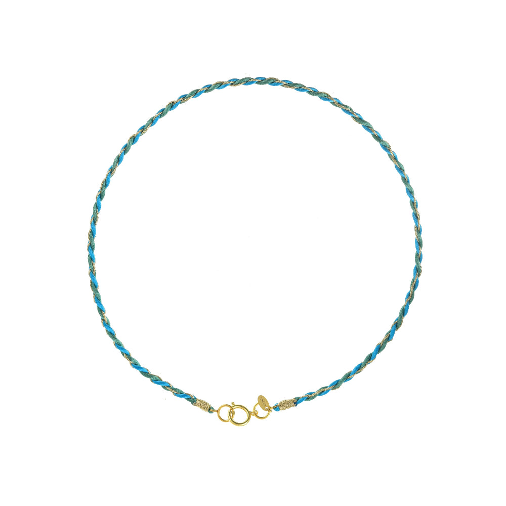 satijnen ketting blauw groen met rond slot