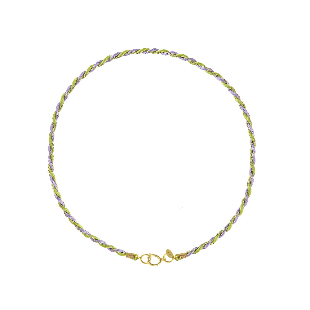 satijnen ketting lila groen met rond slot