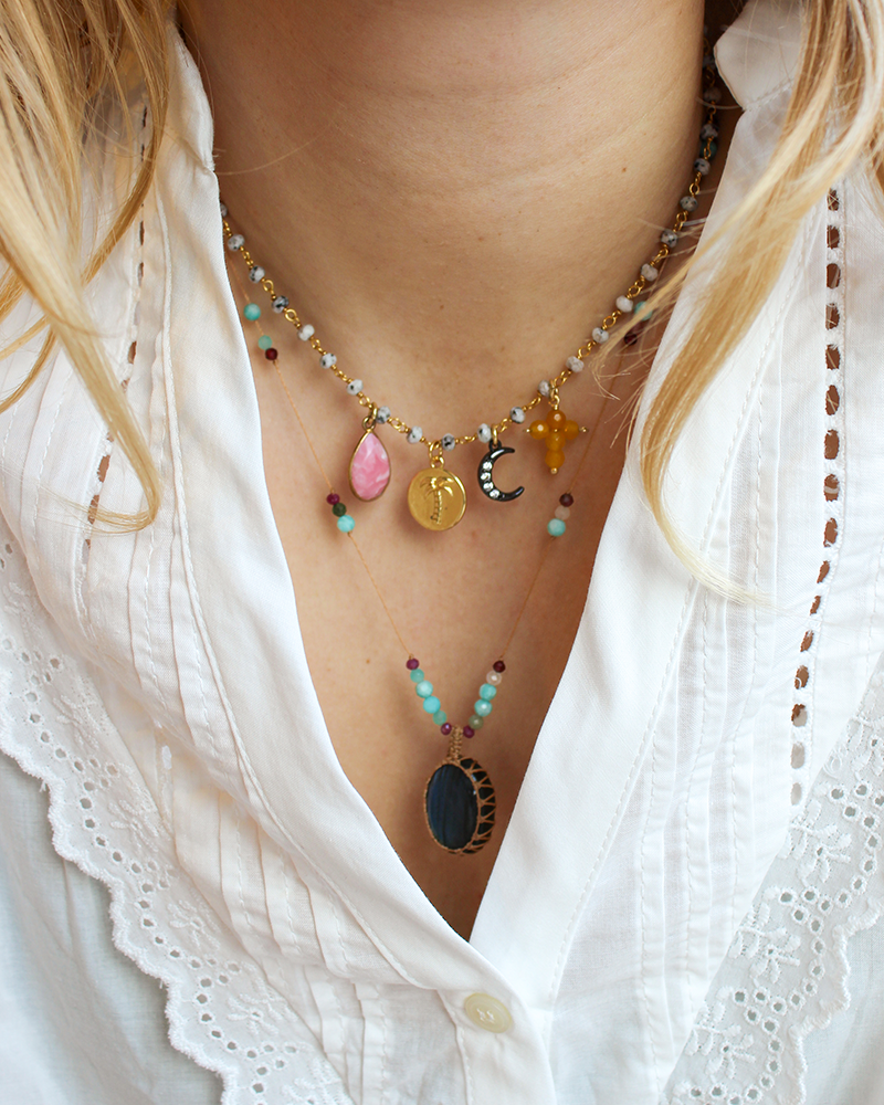 Witte Jade Ketting Met Bedels Maantje