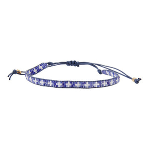 Woven Fine Glass Beaded Bracelet blue with white for woman