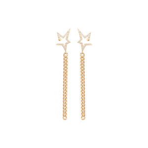 Gold chain combined a diamond Star stud Earrings for woman, gold plated