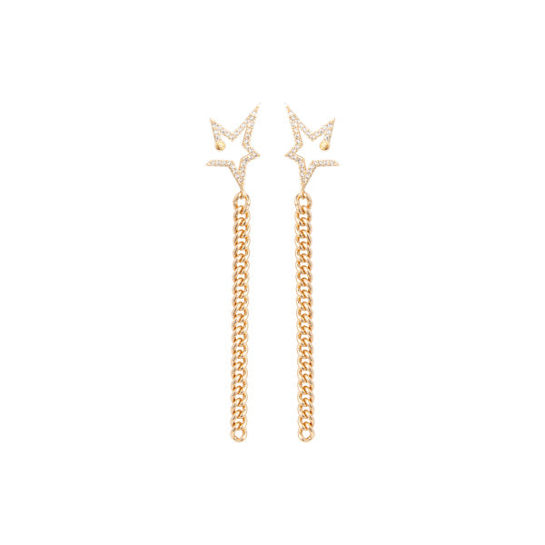 Gold chain combined a diamond Star stud Earrings for woman, gold plated