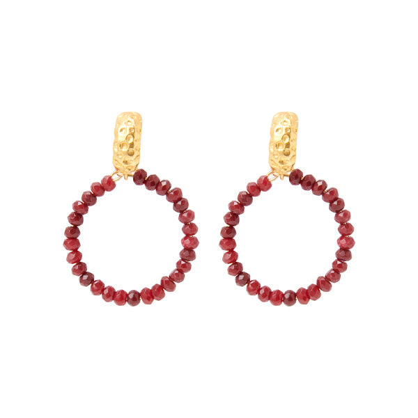 Round Earrings Garnet With Golden Studs for woman, gold plated