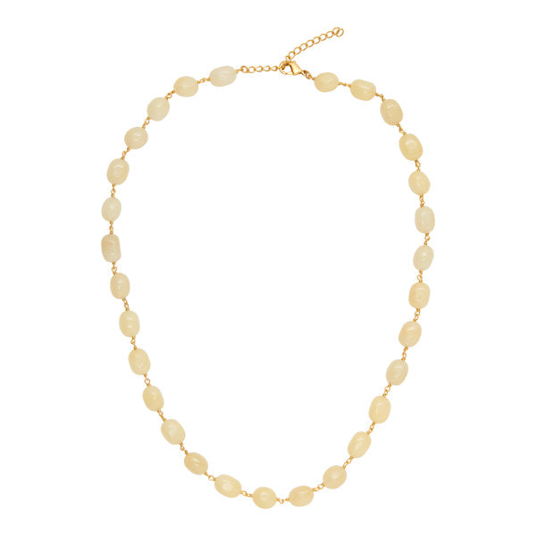 Big light yellow tumble stone necklace with a goldplated chain between the stones, for woman